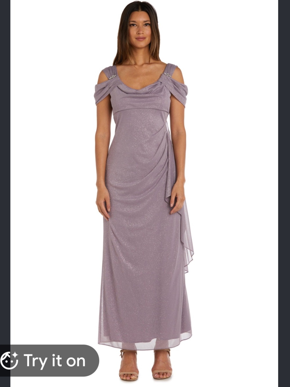 R&M Richards chiffonLilac Off-Shoulder Evening Dress empire waist glitter NEW 6